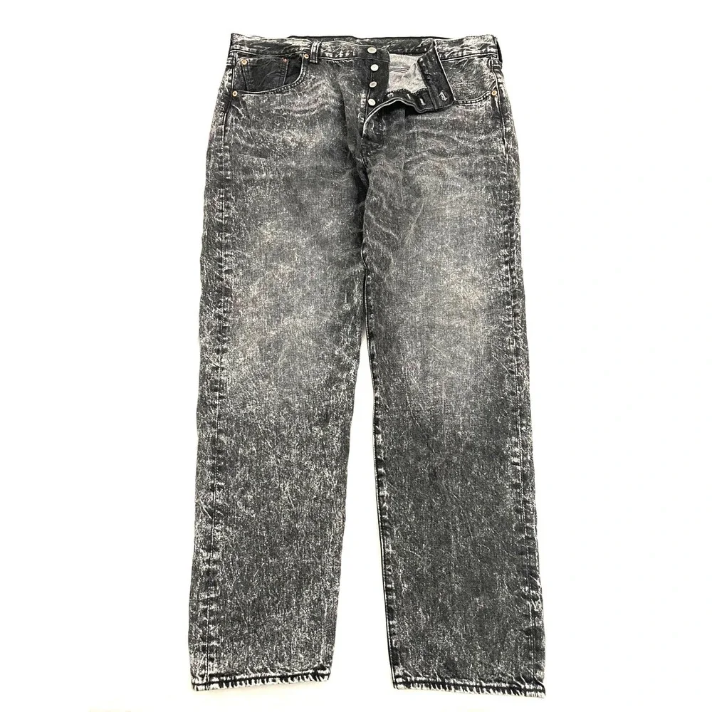 Levi's 501 CT Acid Wash Jeans 40x32 Black Button Fly Grunge Tapered